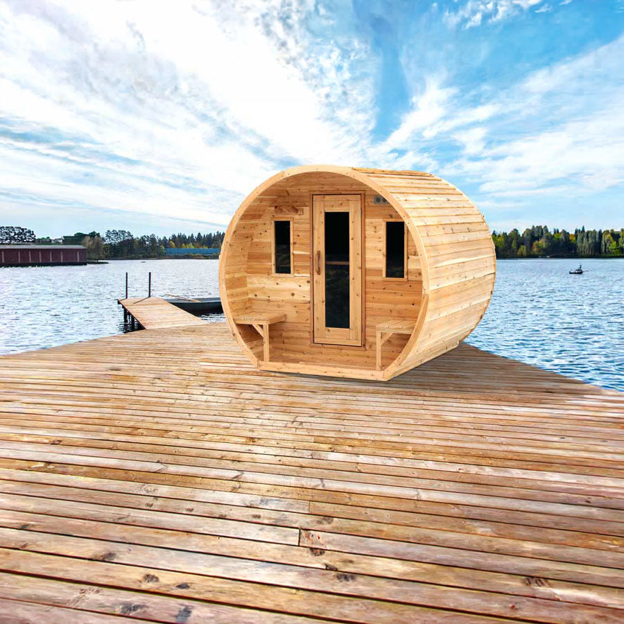 Elation barrel sauna exterior