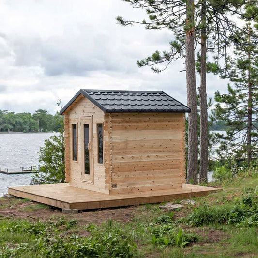 Canadian Timber Cabin Sauna with metal shingle roof