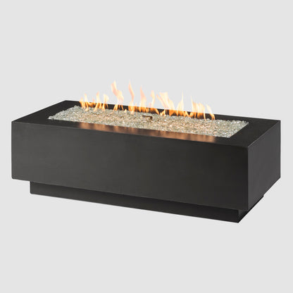 Cove 54 inch linear fire pit in Midnight Mist with flame