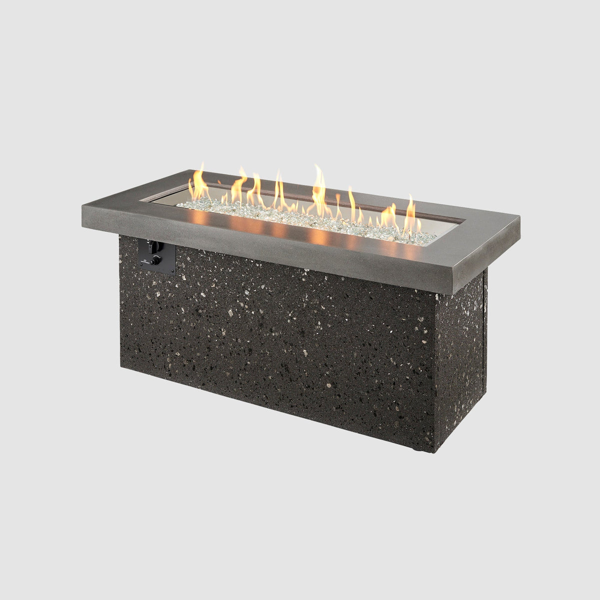 Key Largo linear fire table in Midnight Mist with flame