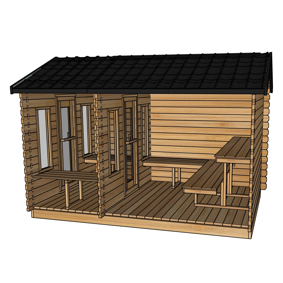 Cabin sauna with change room configuration