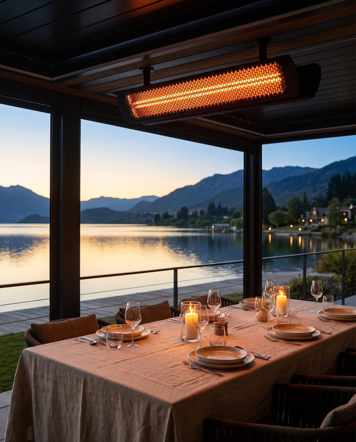 Bromic Tungsten Smart-Heat electric patio heater in black over a covered patio
