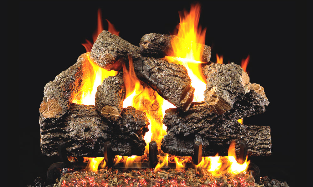 Real Fyre Charred Royal English Oak gas logs burning