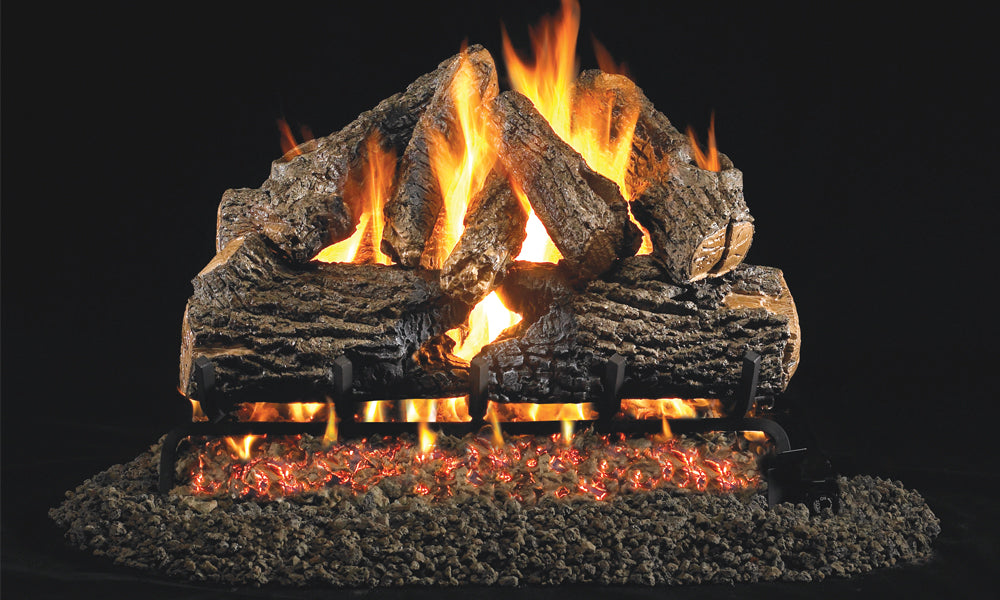 Real Fyre Charred Oak gas logs burning
