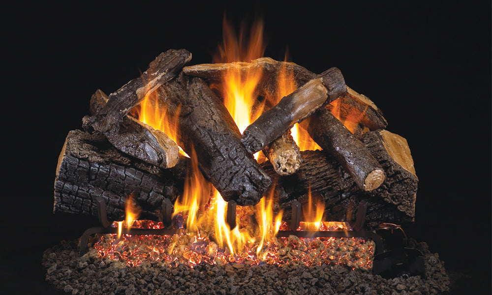 Real Fyre Charred Majestic Oak gas logs burning