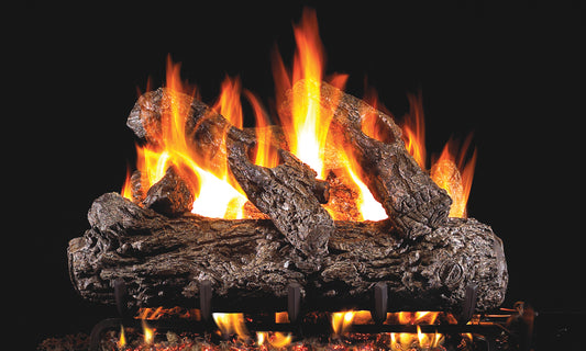 Real Fyre Rustic Oak gas logs burning