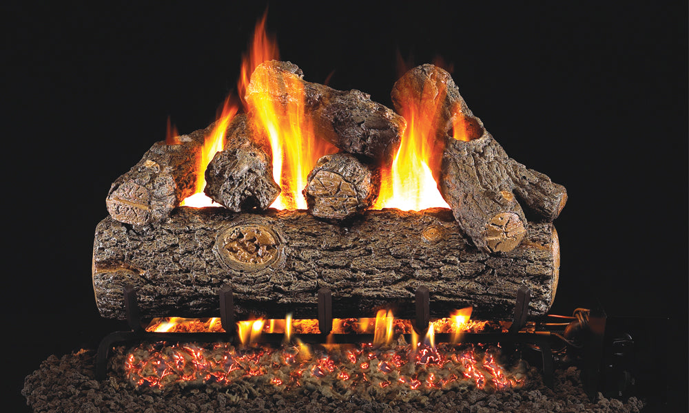 Real Fyre Golden Oak Designer Plus gas logs burning