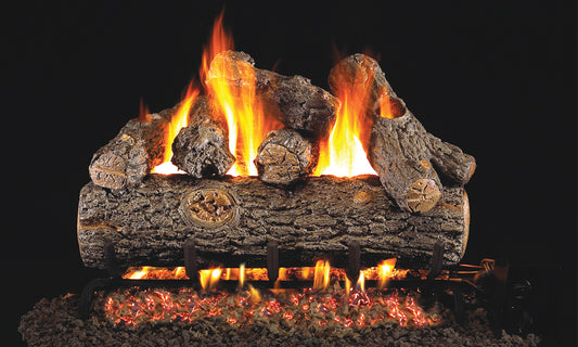 Real Fyre Golden Oak Designer Plus gas logs burning
