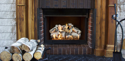 Quaking Aspen gas log set burning in fireplace